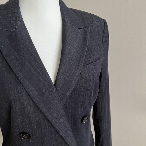 Theory Double Breasted Darlin Turning Blazer size 8 Jacket Navy Blue stretch - Picture 5 of 12